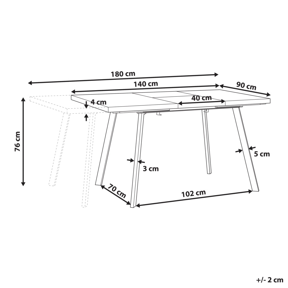 Tavolo da pranzo in legno chiaro colore Nero gambe in metallo MDF allungabile 140/180 x 90 cm tradizionale estensione