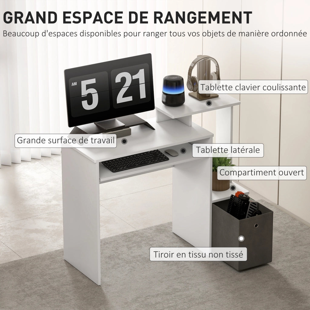 Scrivania Computer Multimediale con Scaffale e Ripiani ¨C Zephmum ¨C Grigio e Bianco Truciolato 90x50x75