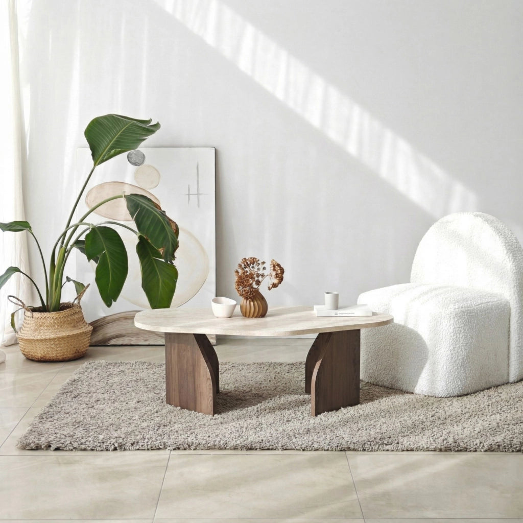 Tavolino in legno "Rock" - 100 x 60 x 35 cm - Travertino