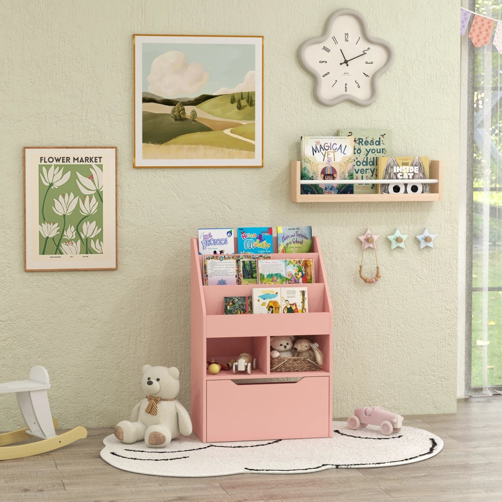 Libreria bambini con cassetto rosa ¨C Xylo ¨C 60x29.9x90 cm legno scaffale