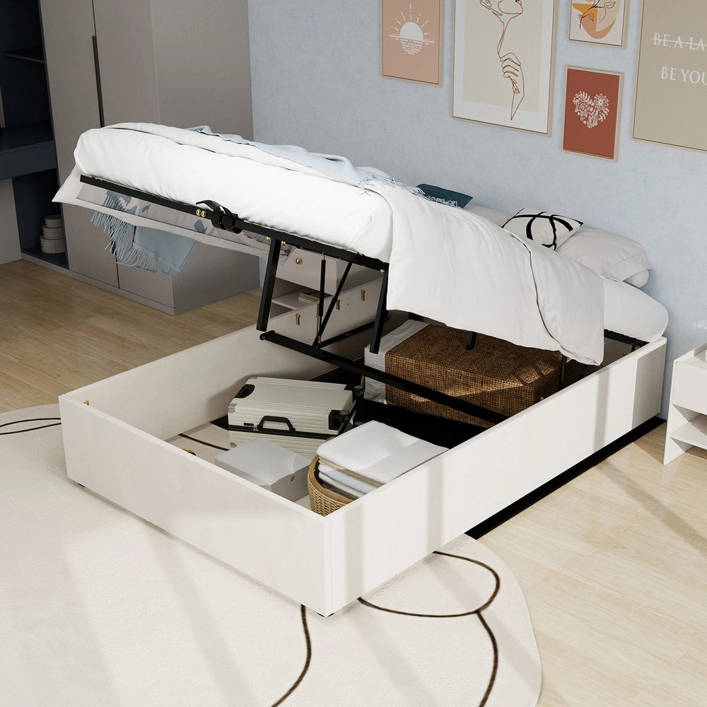 Letto Contenitore Matrimoniale in Velluto ¨C MINIMAL ¨C Beige 160x200 con Pistone Idraulico
