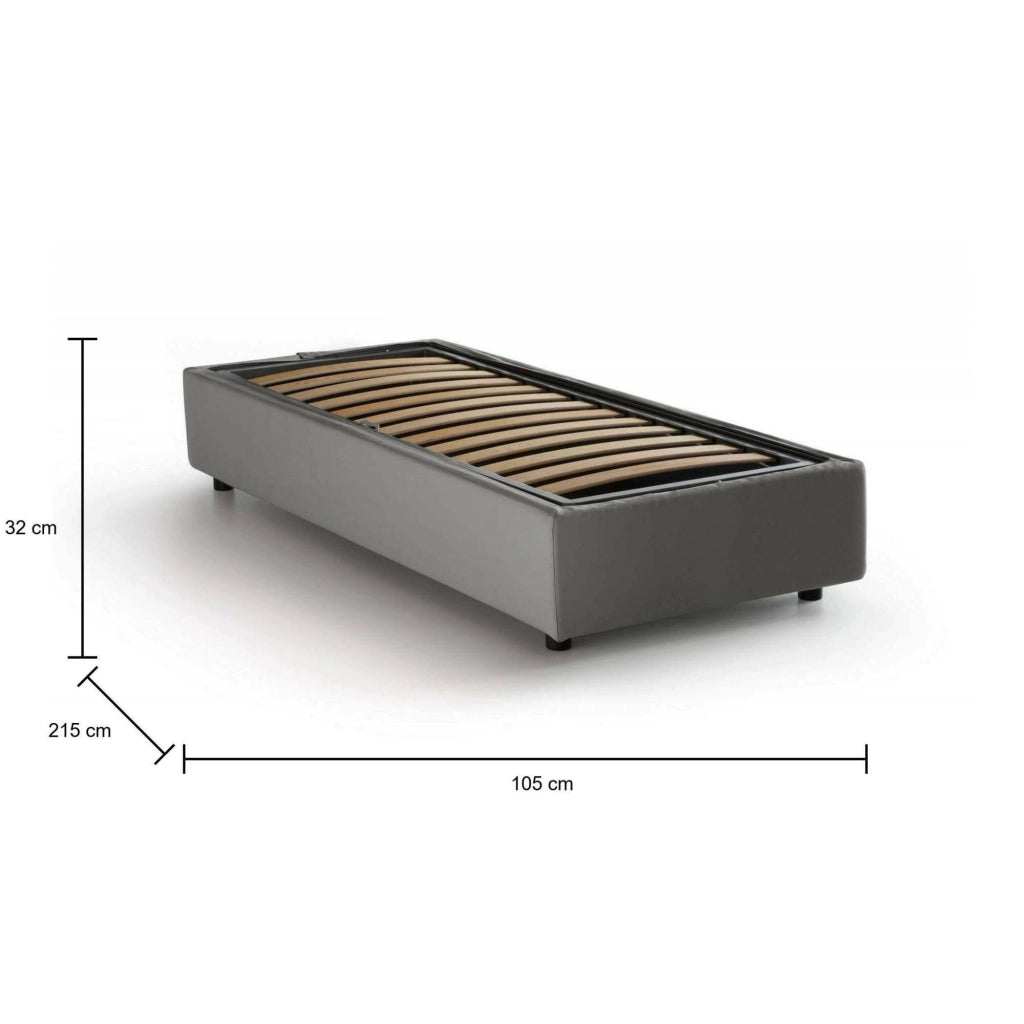 Letto singolo Acetico, Letto contenitore con rivestimento in tessuto, Made in Italy, Apertura frontale, adatto per materasso cm 90x200, Grigio