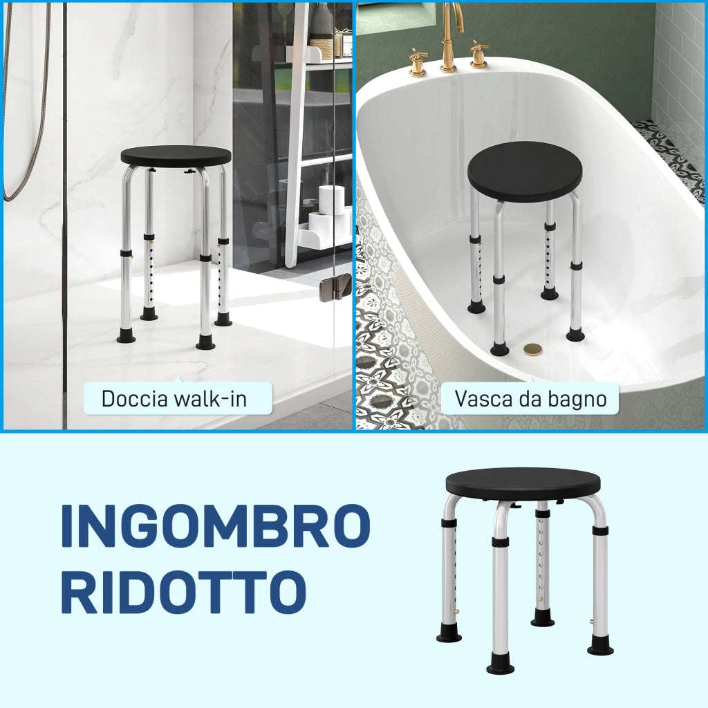 Sgabello da Doccia Regolabile Antiscivolo ¨C Zephmum ¨C Nero Alluminio PE 32.5x41x35.5-54
