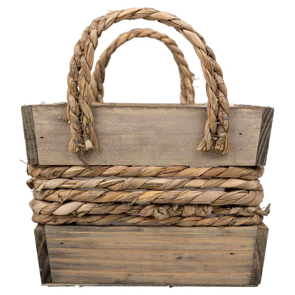 Cesto in legno e corda con manici marroni 29x19x14h