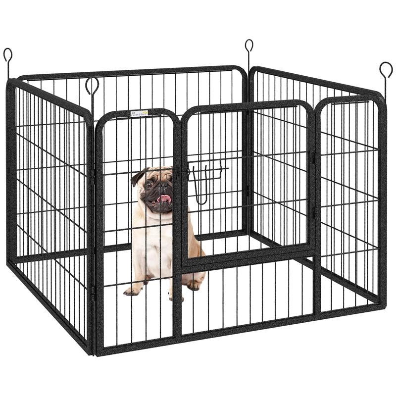 RECINTO PER CANI PIEGHEVOLE IN METALLO, PER INTERNO ED ESTERNO CON PORTA E PICCHETTI, 82X82X60CM GRIGIO