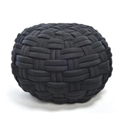 POUF DA ARREDO NERO FORMA SFERICA IN POLIESTERE EFFETTO INTRECCIATO DIMENSIONI 48 X 48 X 35 CM
