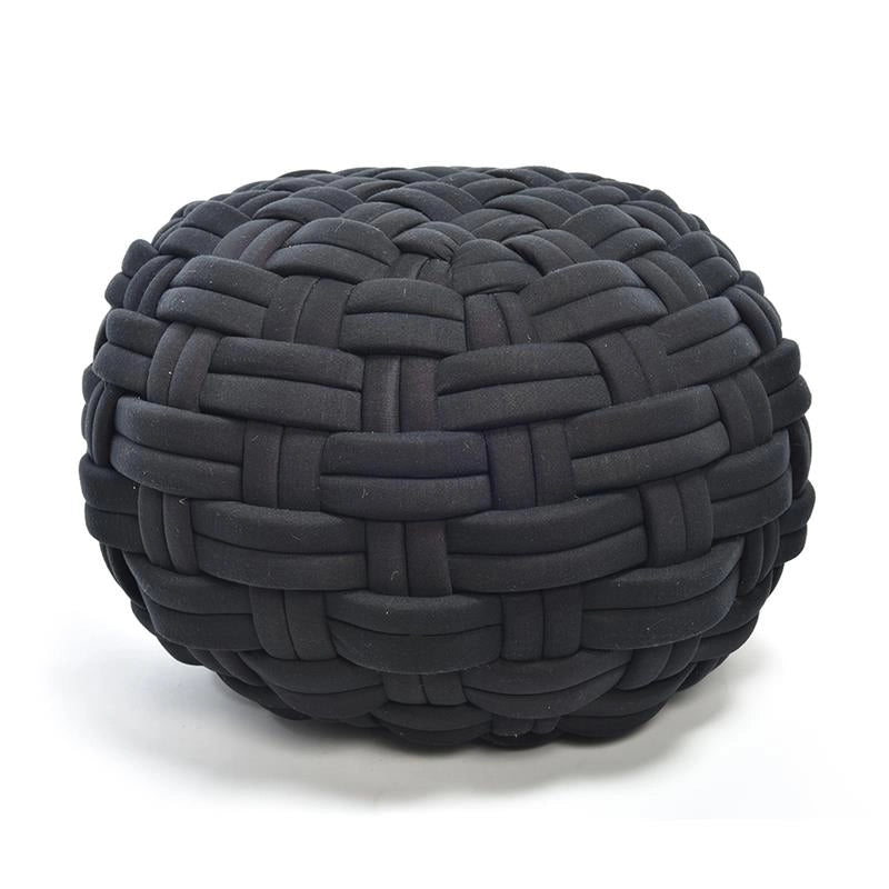 POUF DA ARREDO NERO FORMA SFERICA IN POLIESTERE EFFETTO INTRECCIATO DIMENSIONI 48 X 48 X 35 CM