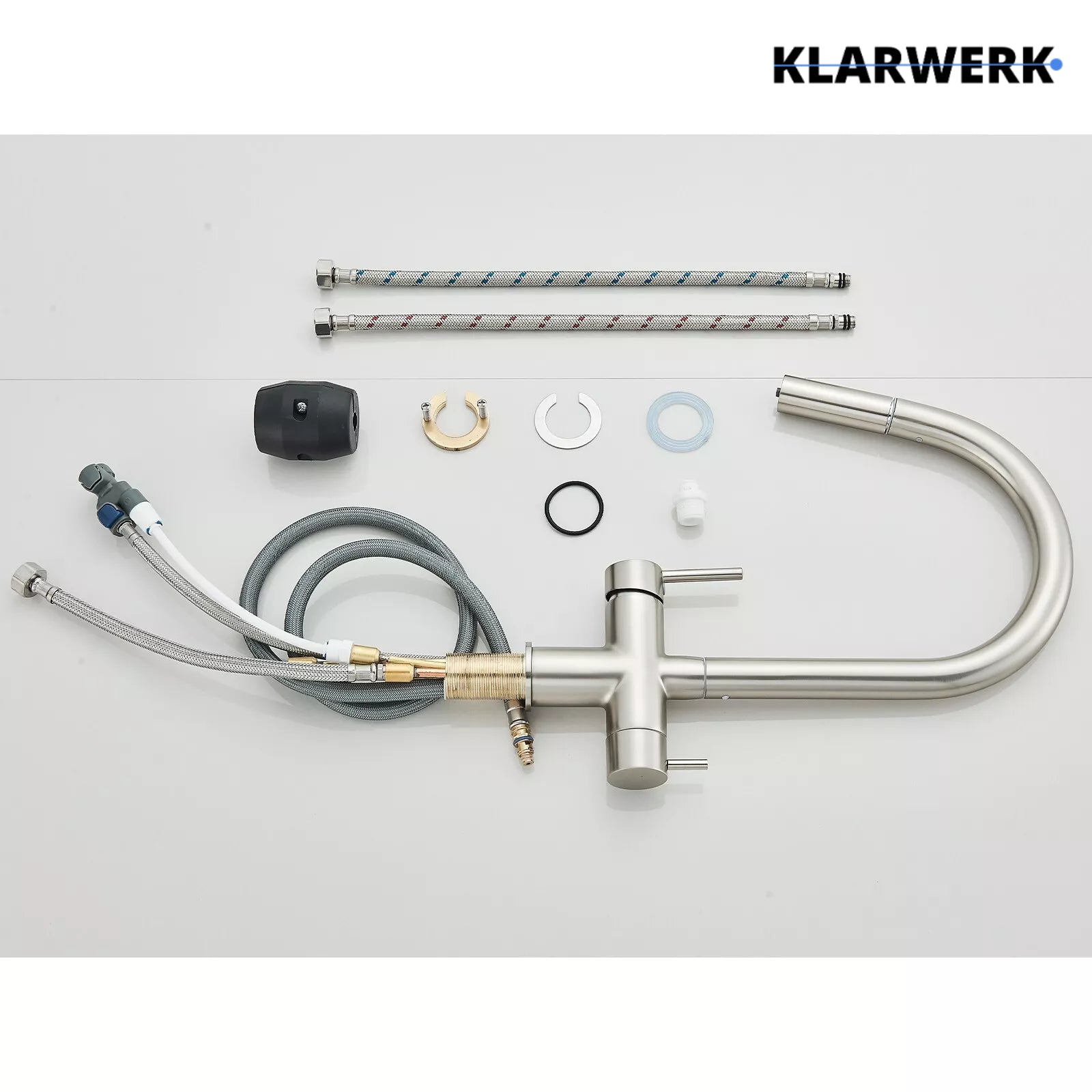 Jana | Rubinetto estraibile 3 vie premium argento spazzolato | osmosi in acciaio inox cucina | miscelatore 360 gradi | filtro 3 attacchi gomito alto