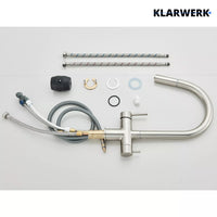 Jana | Rubinetto estraibile 3 vie premium argento spazzolato | osmosi in acciaio inox cucina | miscelatore 360 gradi | filtro 3 attacchi gomito alto