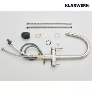 Jana | Rubinetto estraibile 3 vie premium argento spazzolato | osmosi in acciaio inox cucina | miscelatore 360 gradi | filtro 3 attacchi gomito alto