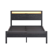 Letto matrimoniale 140×190 cm con contenitore; USB Type-C; LED; testiera con ripiani; senza materasso; nero