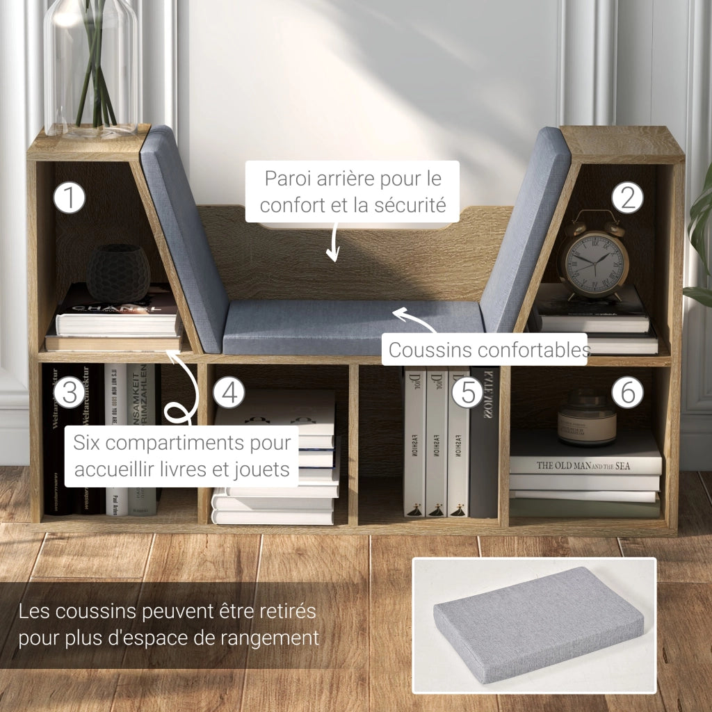 Libreria con panca 6 scomparti ¨C zephmum ¨C Grigio 102x30x61 cm