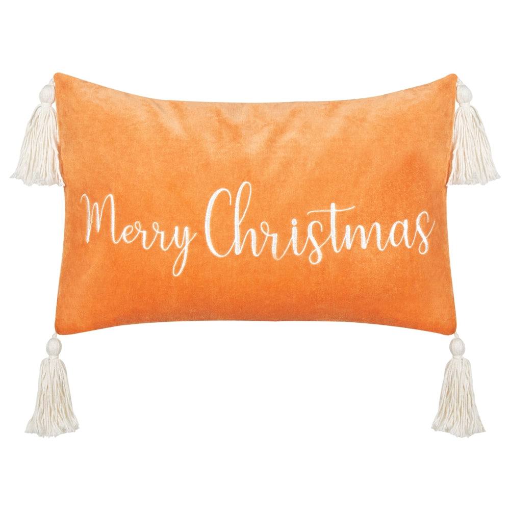 Cuscino decorativo in cotone velluto con motivo natalizio e nappe arancione 30 x 50 cm soggiorno camera da letto