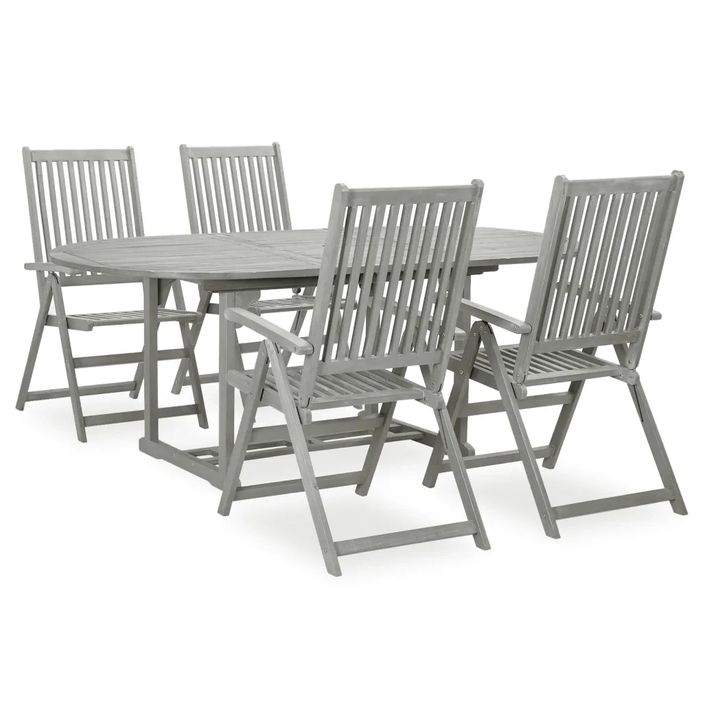 Set Pranzo da Giardino 5 pz in Legno Massello di Acacia Grigio cod mxl 40917