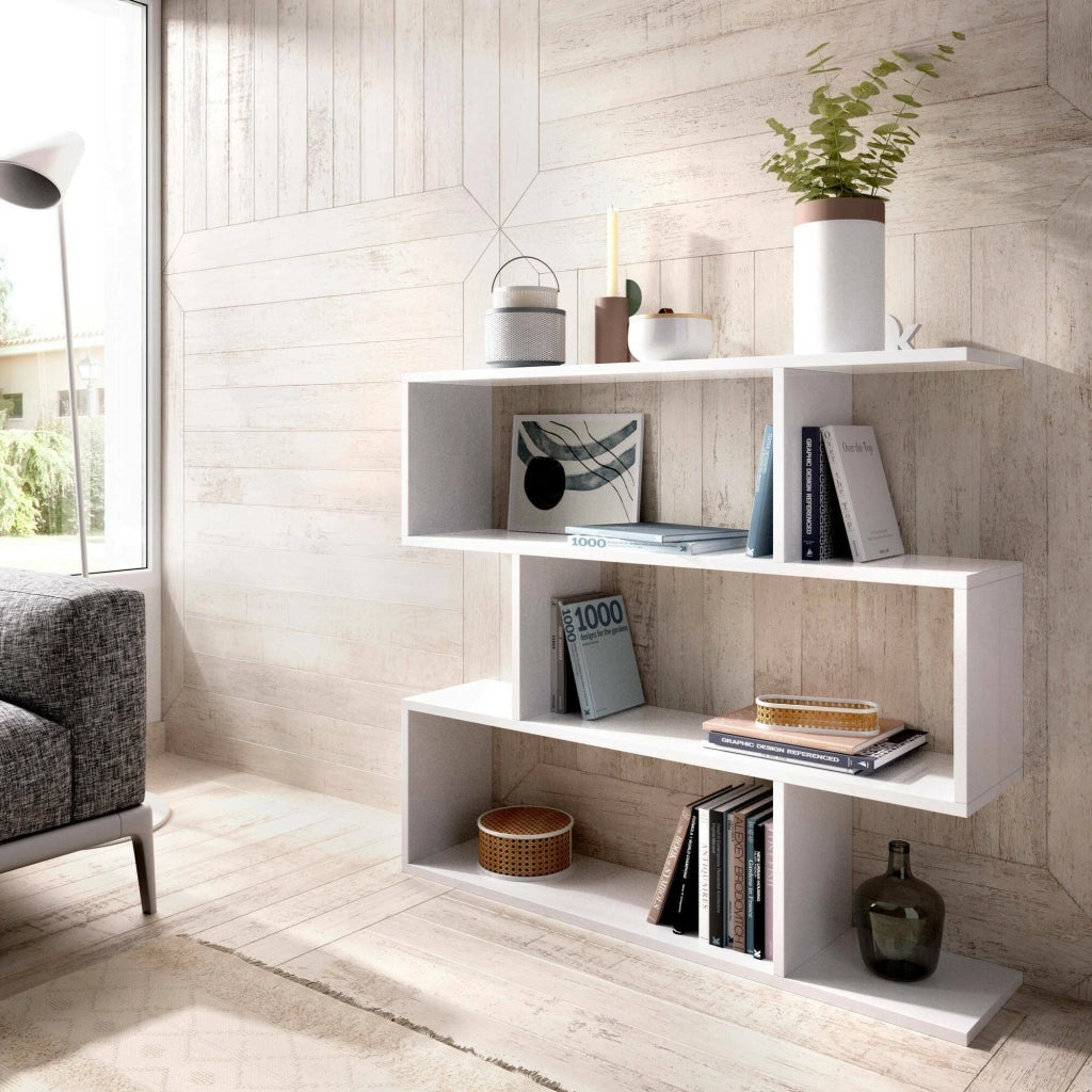 Libreria Acsidol, Scaffale da ufficio multiuso, Mobile biblioteca portalibri a 3 ripiani, 110x25h96 cm, Bianco