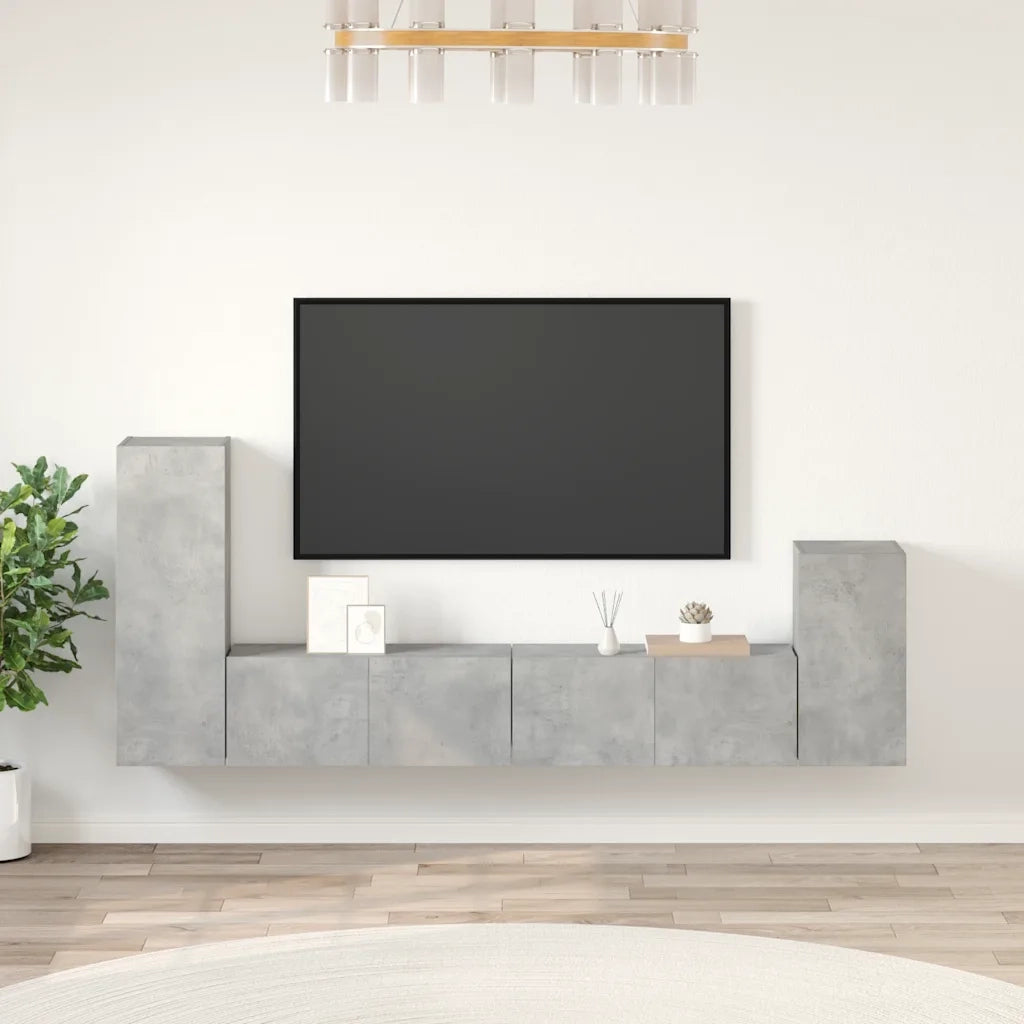 Set di Mobili Porta TV 4 pz Grigio Cemento in Legno Multistrato cod mxl 20158