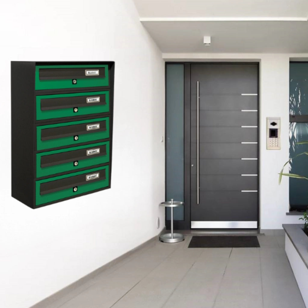 ALUBOX SLIM Cassette Postali Condominiali 5 Posti 63X39X30 Cm In Lamiera Zincata E Alluminio Cassetta Postale Da Esterno Condominiale Con Sistema Anti Prelievo COLORE: ANTRACITE VERDE