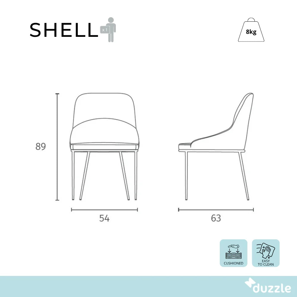 Set di 4 sedie da pranzo imbottite in tessuto beige Shell con struttura in metallo facili da pulire | Duzzle