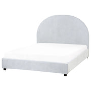 Letto matrimoniale in tessuto di ciniglia azzurro 140 x 200 stile retrò minimalista