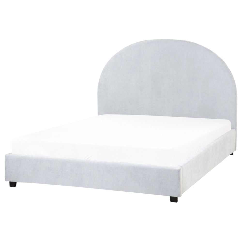 Letto matrimoniale in tessuto di ciniglia azzurro 140 x 200 stile retrò minimalista