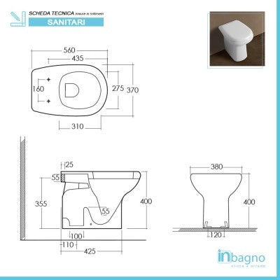 Set di sanitari completi di lavabo serie Orient con sedile incluso