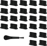 Plugi Anti-Stoffa Plus 20 pezzi con imboccatura di silicone per porte di ricarica Type C per smartphone e tablet (Nero)