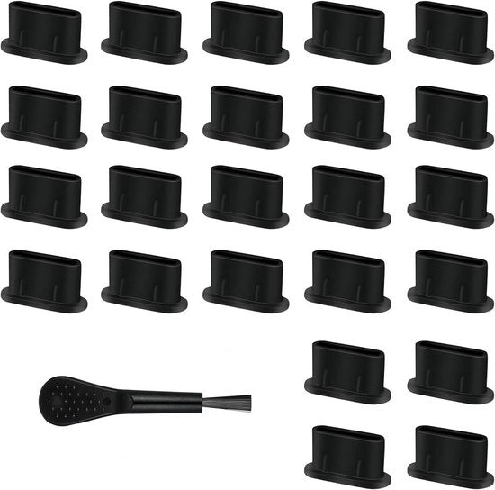 Plugi Anti-Stoffa Plus 20 pezzi con imboccatura di silicone per porte di ricarica Type C per smartphone e tablet (Nero)