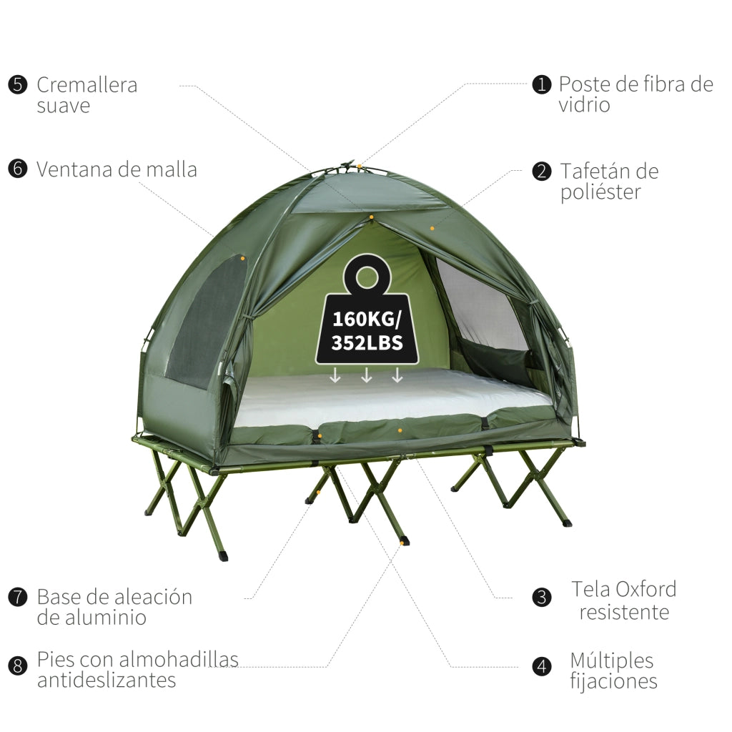Letto da Campeggio Matrimoniale Pieghevole con Materasso ¨C Zephmum ¨C Verde Tessuto Oxford Acciaio 193x145x180 cm