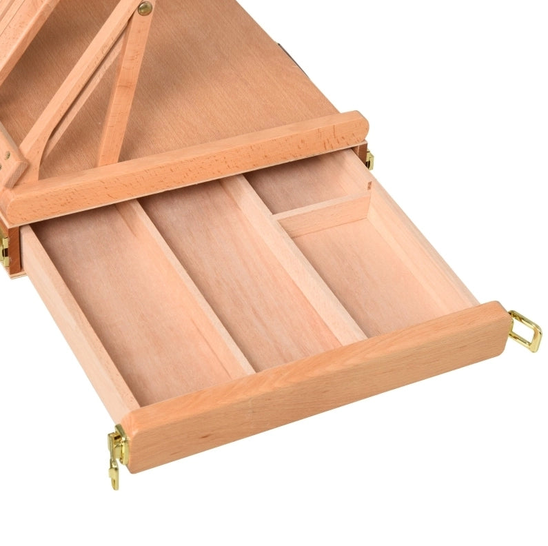 Cavalletto pieghevole in legno con cassetto e maniglia