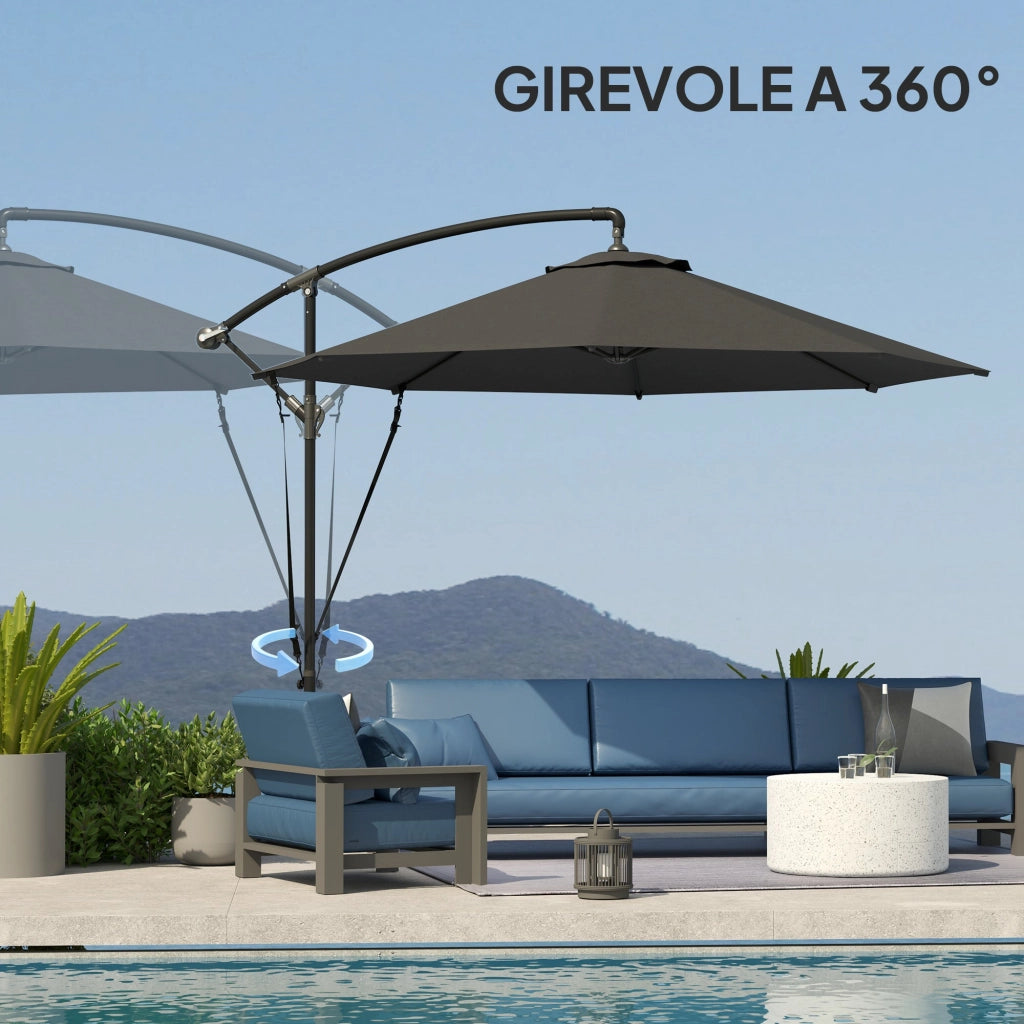 Ombrellone da Giardino Rotondo Ø290x243A cm Inclinabile Protezione UPF 50+ Grigio Scuro