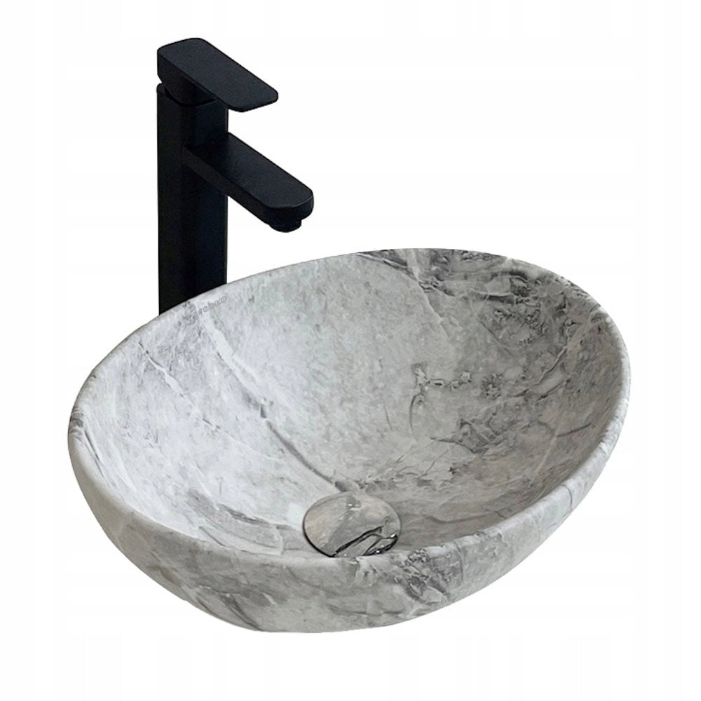 Lavabo da appoggio in ceramica da posizionare sul piano di lavoro in pietra grigia marmo rotondo