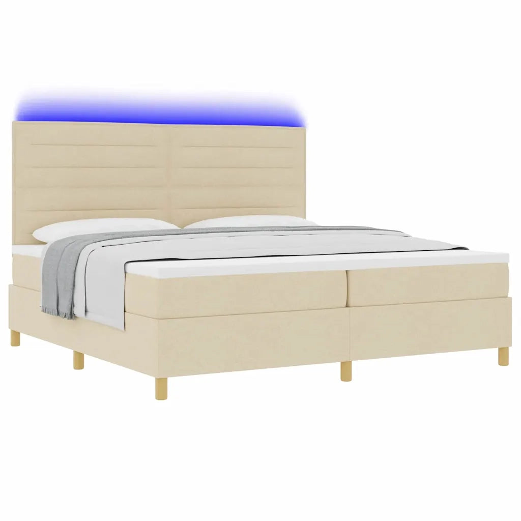 Letto a Sorgente LED con materasso Crema 200 x 200 cm Tessuto 3343052