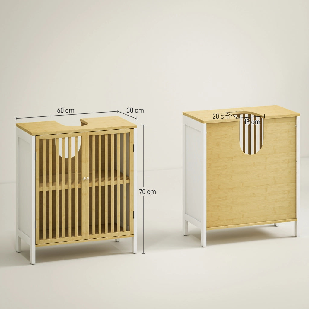 Mobile Sottolavabo 2 Ante con Ripiano Regolabile ¨C zephmum ¨C 60x30x70 cm MDF e Bamb¨´