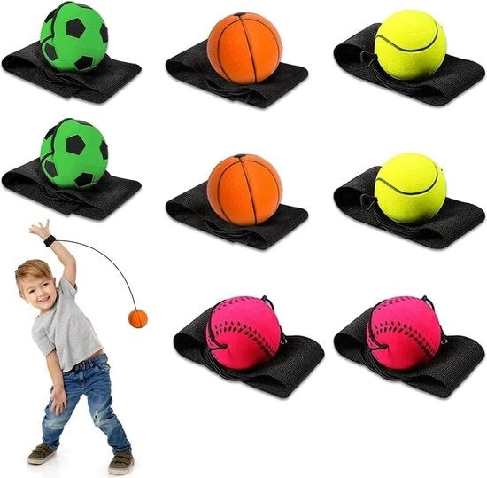 Bal da ballo con corda - 8 pezzi - 6 cm - pols ritorno - elastico - pallone elastico - giocattolo sportivo - per bambini - adulti - pallavolo - pallacanestro - tennis - baseball.