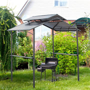 Padiglione Per Barbecue Con Tetto Antifiamma 240 X 150 Cm Acciaio Nero Marrone Con 2 Ripiani Laterali