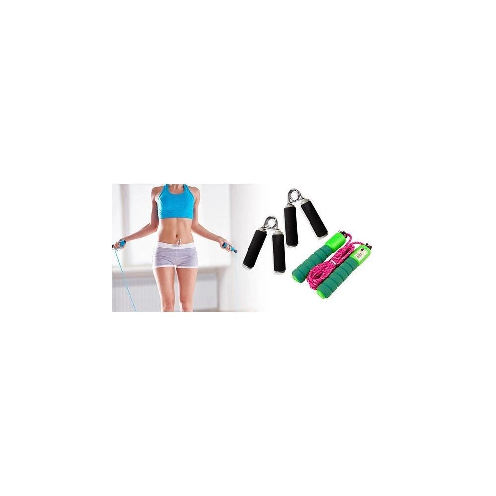 Trade Shop - Kit Per Allenamento Fitness Con Corda Contasalti E Coppia Pinza Rinforzo Polsi -