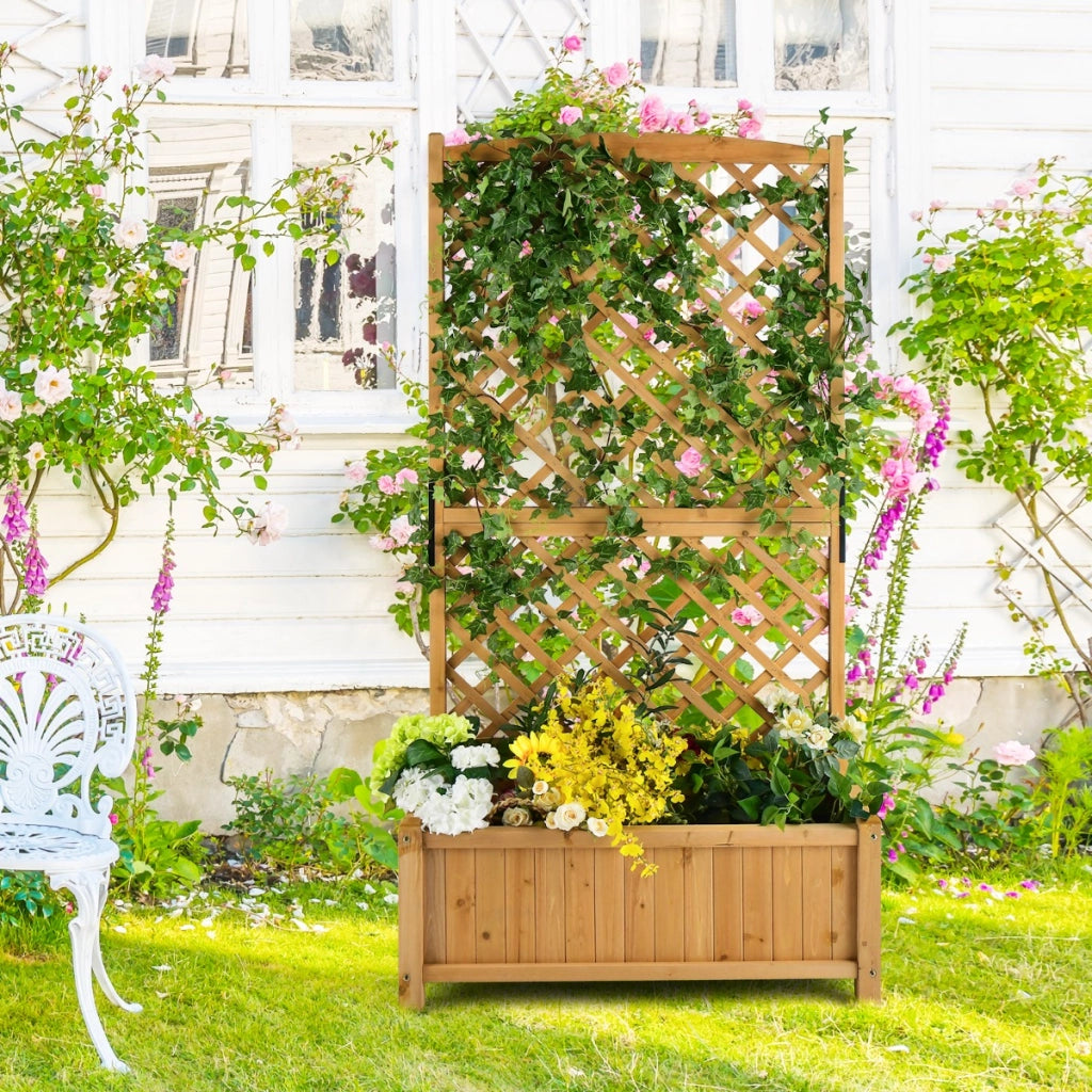 Letto da giardino rialzato con fioriera traliccio fori di drenaggio, Fioriera in legno 180cm da esterno Arancione-Fioriere