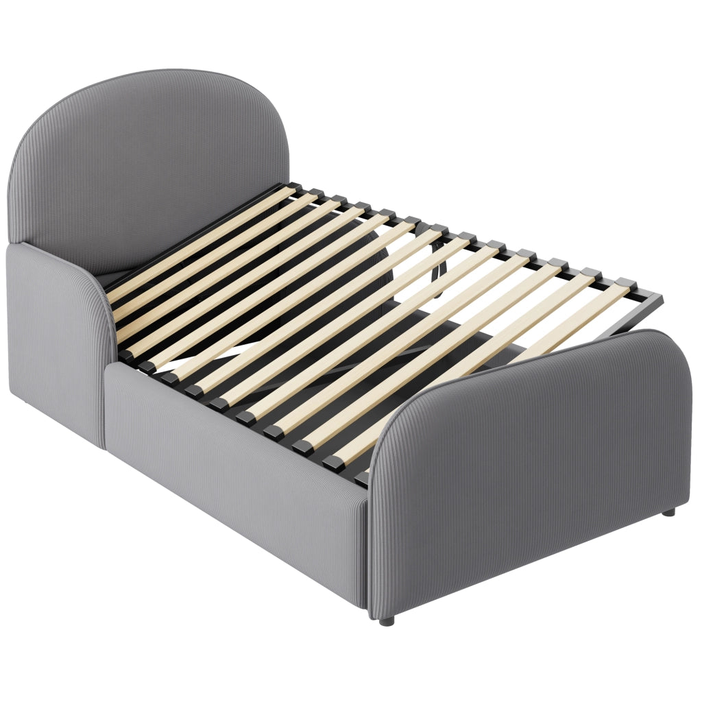 Letto Contenitore Letto Singolo 90x200 cm; contenitore idraulico; sponde; velluto; Grigio