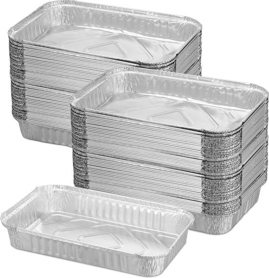 Set di contenitori barbecue in alluminio da 100 - rettangolari - contenitori per grigliate grandi - griglia - argento - 31 x 21 cm
