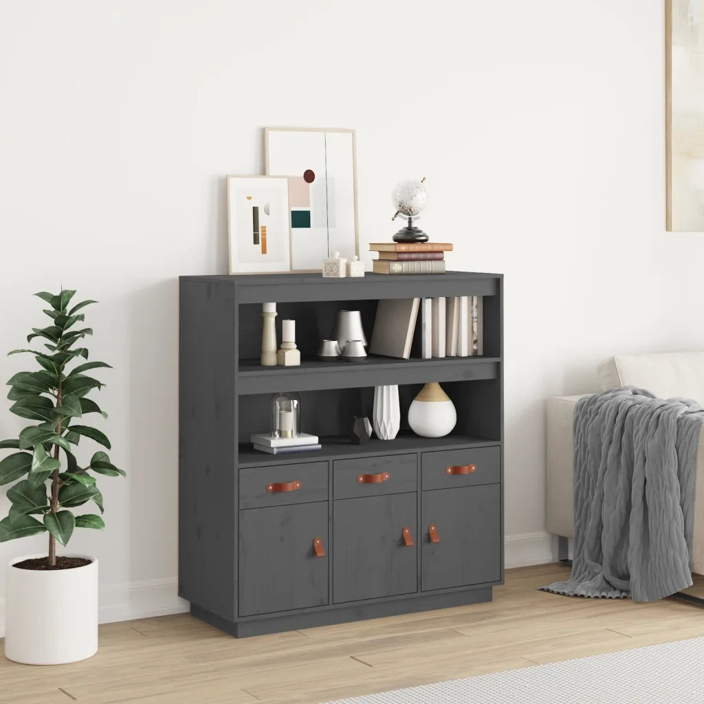 Credenza Grigia 100x40x108,5 cm in Legno Massello di Pino 820164