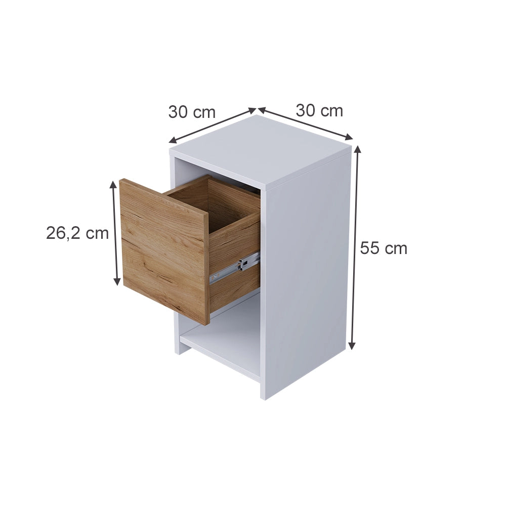 Vicco Comodino Rovere bianco/dorato 30 x 55 cm con 3 cassetti