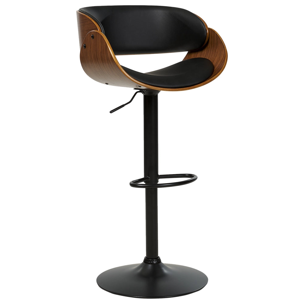 Set di 2 sedie da bar in ecopelle nero con schienale regolabile legno scuro Girevole Alzata a Gas Regolabile in Altezza Moderno