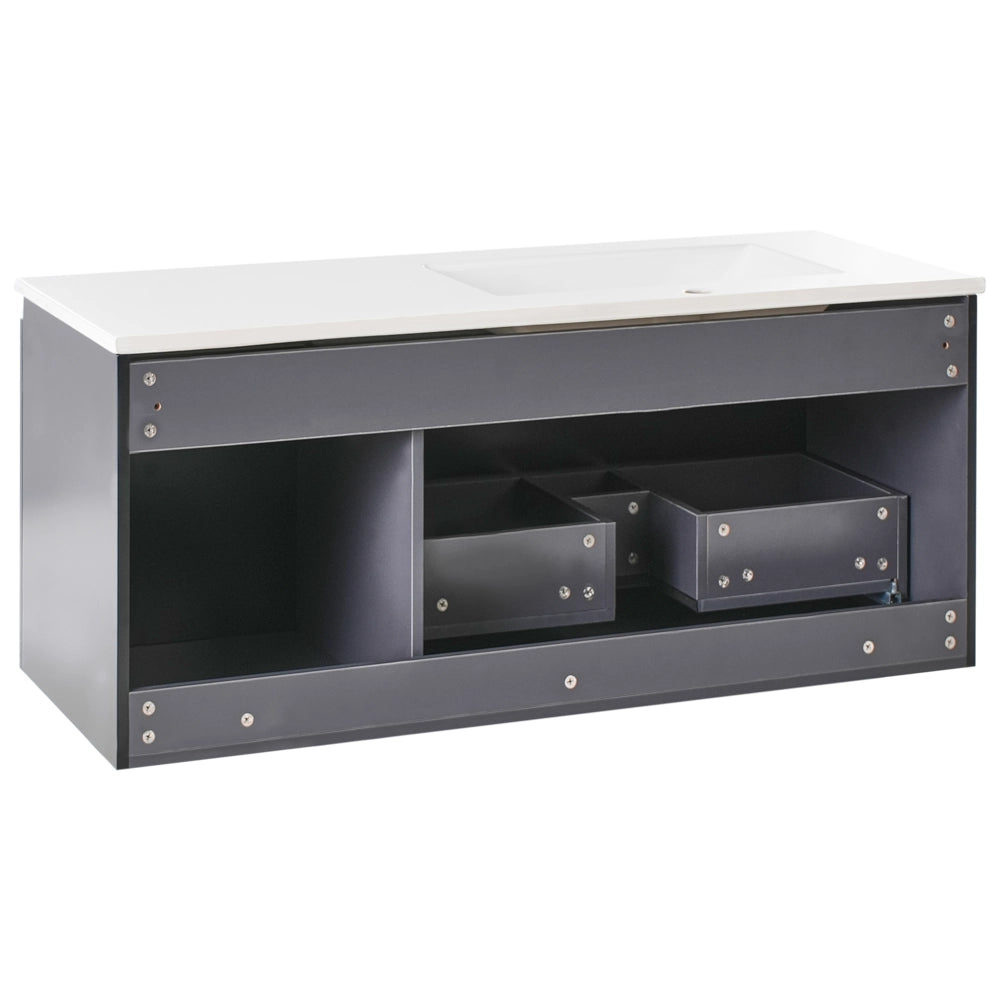 Mobiletto da parete con lavabo in legno massiccio per il bagno con contenitore 100 cm Nero design moderno