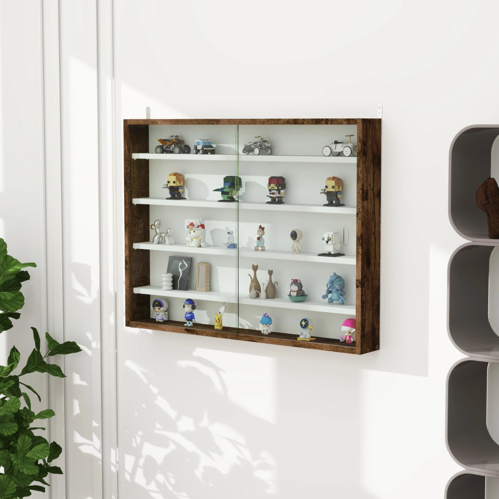 Libreria a muro con 5 ripiani regolabili e 2 ante scorrevoli ¨C zephmum ¨C 80x9.5x60 cm marrone