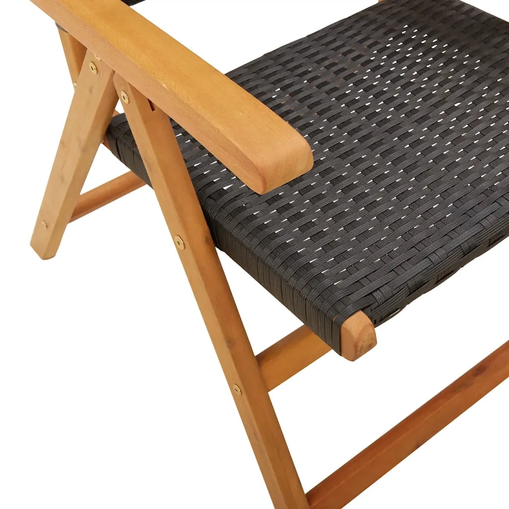 Sedie Giardino Reclinabili 4pz Nere Polyrattan e Legno Massello
