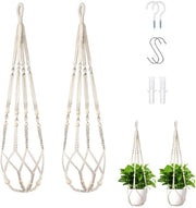 Sistema di appoggio per piante da 35 pollici in macramé, catena di appoggio in macramé con gancio per contenitori per piante da esterno e interno, bianco, 2 pezzi (contenitori e piante non inclusi)