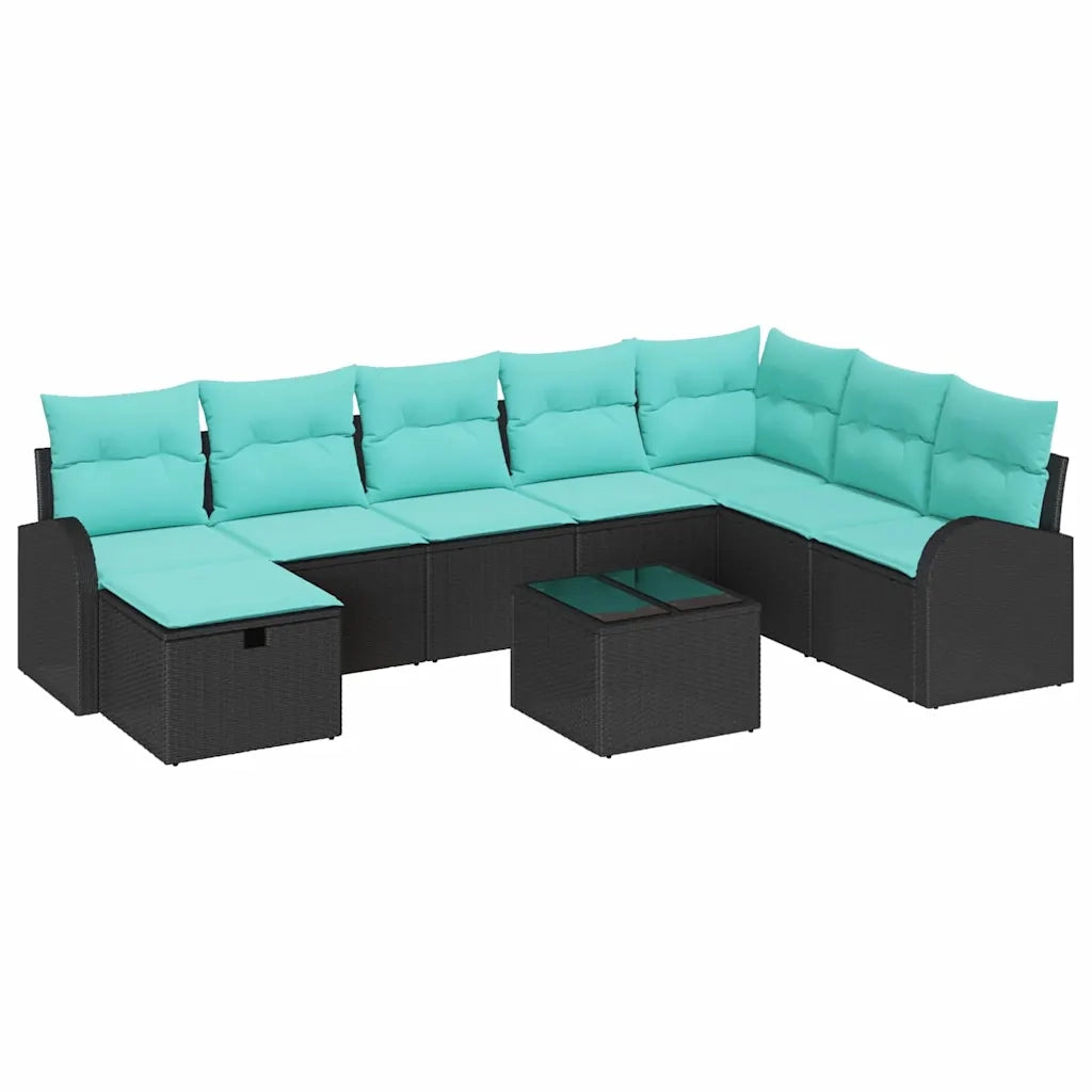 Set Divano da Giardino con cuscino 9 pcs Nero Poly Rattan 3360477