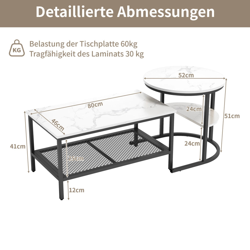 Set di tavolini da salotto; impilabile con vano portaoggetti; legno e acciaio inox; nero