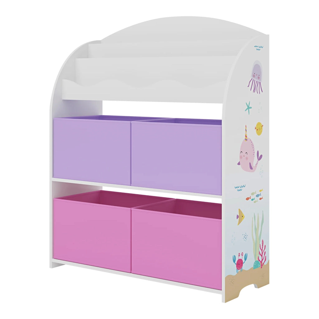 Scaffale dal design senza tempo per soggiorno camera da letto mobiletto per bambini con motivo oceano 98 x 83 x 30 cm bianco viola rosa 03_0011315