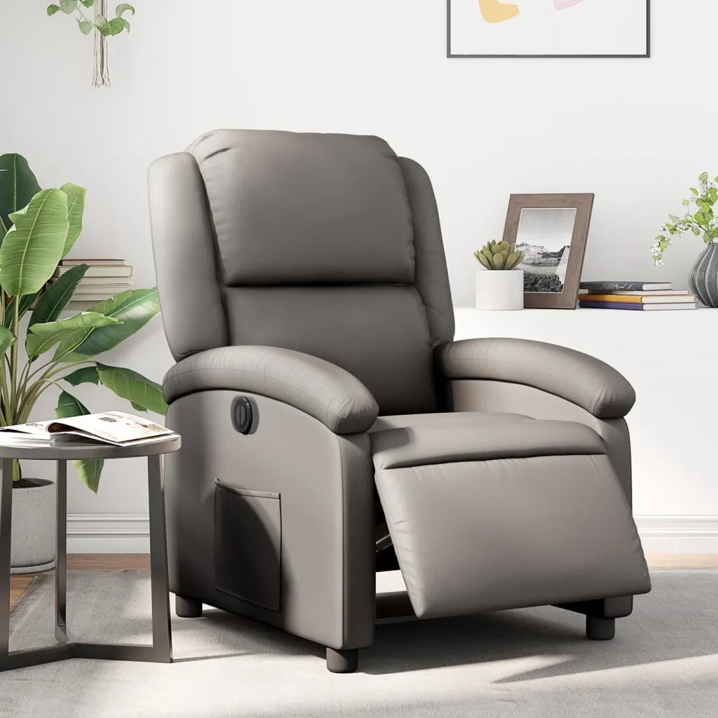 Poltrona Reclinabile Elettrica Grigia in Vera Pellecod mxl 91855